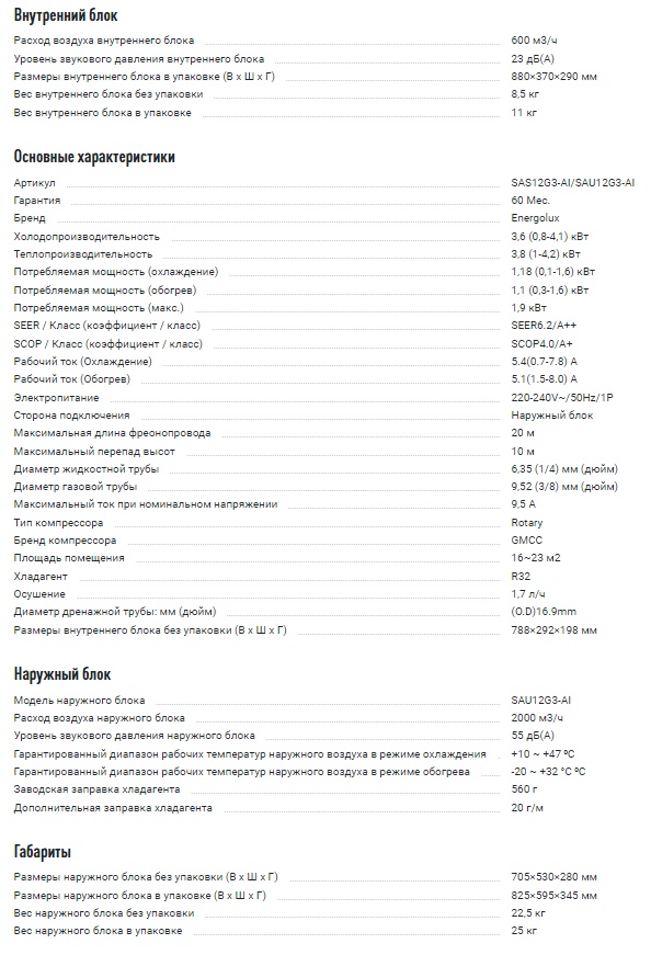 Кондиционер Energolux серия GENEVA SAS12G3-AI/SAU12G3-AI инвертор