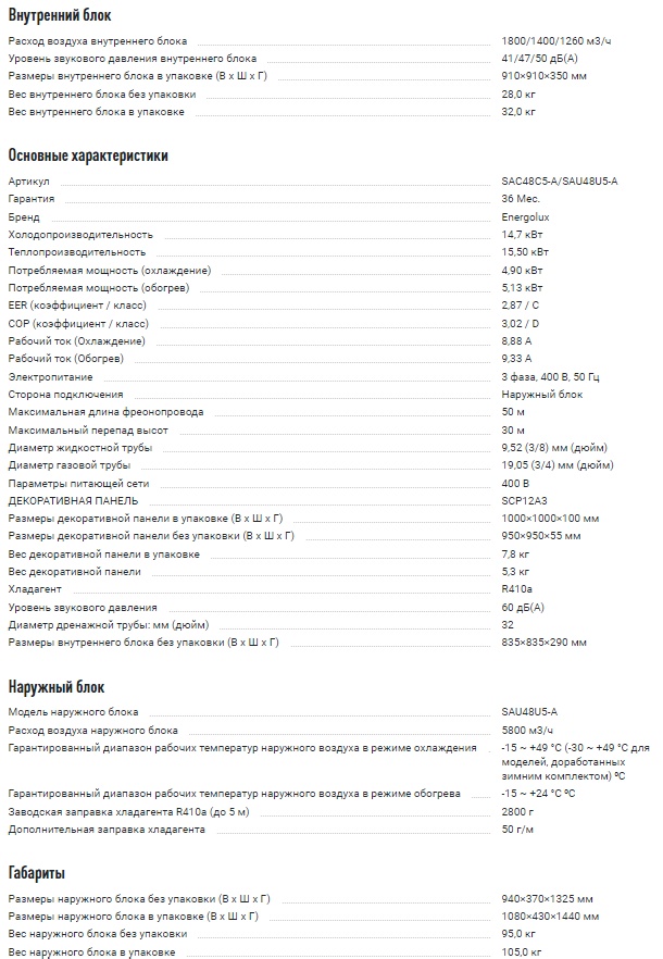 Кассетная сплит-система Energolux Cassete SAC48С6-A/SAU48U6-A