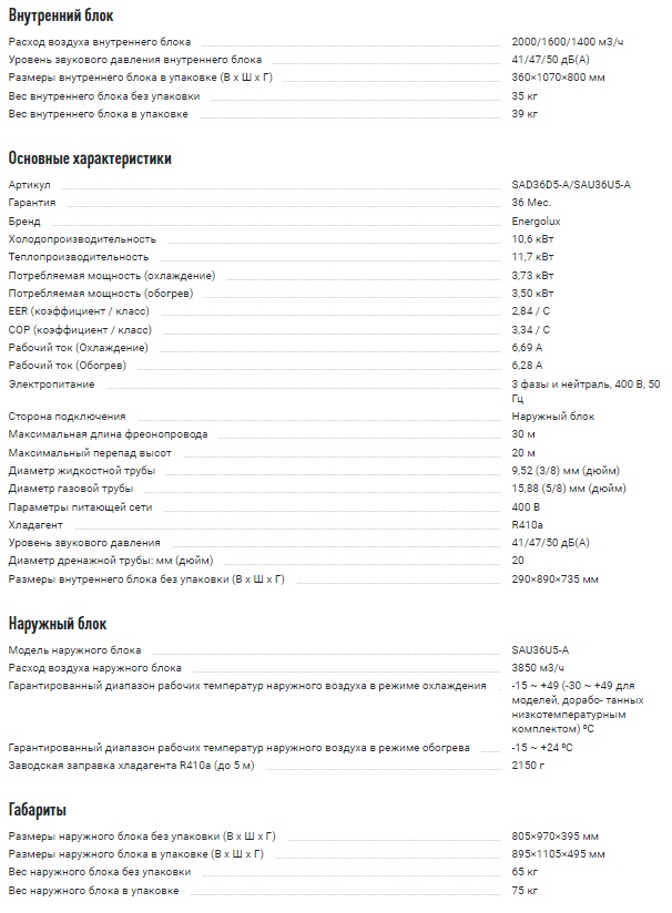 Кондиционер канального типа Energolux DUCT SAD36D6-A/SAU36U6-A