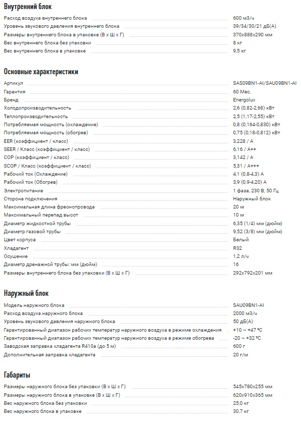 Инверторная сплит-система Energolux BERN SAS09BN1-AI/SAU09BN1-AI